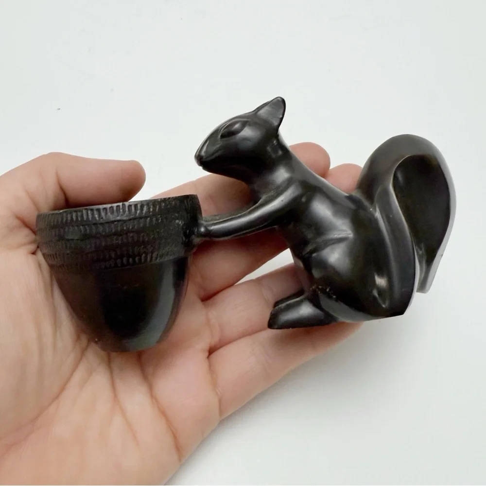 Crate & Barrel Dark Brown Metal Squirrel with Acorn Votive Candle Holder